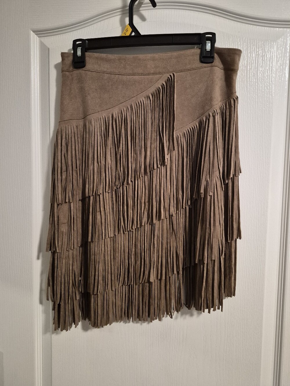 Tiered Fringe Mini Skirt in Taupe
